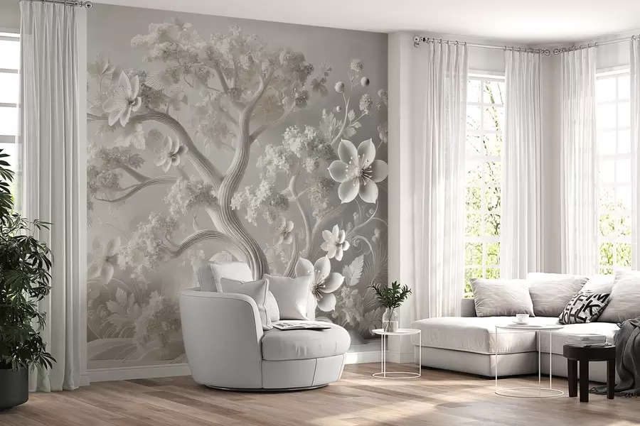 Fototapet fantazie bílý strom s květy w02455