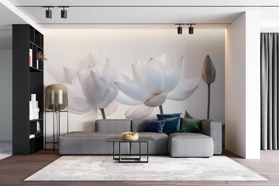 Fototapet Něžné lotosové květy s okvětními lístky a listy w08488