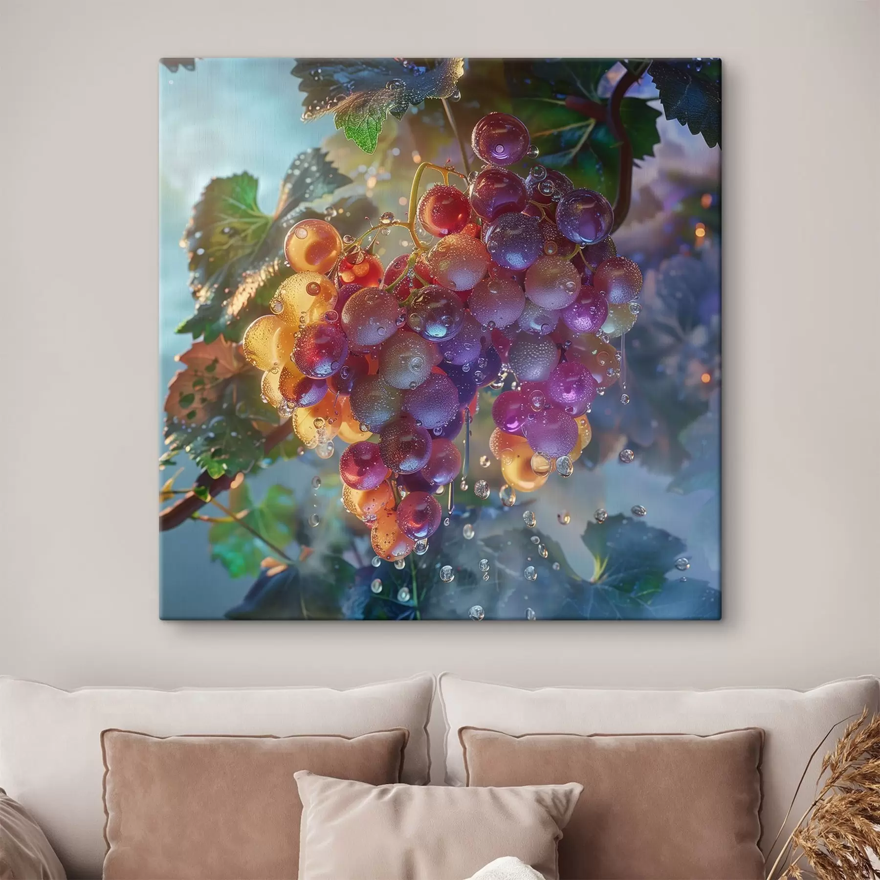 Obraz Ovoce, hrozen v kapkách vody Č. s42073