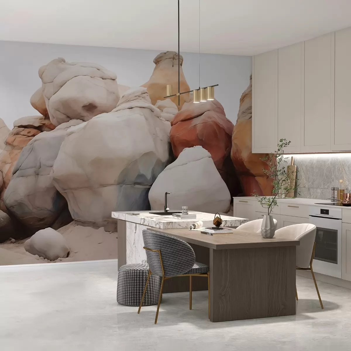 Fototapet Velké kameny na písku imitující akvarel w02500