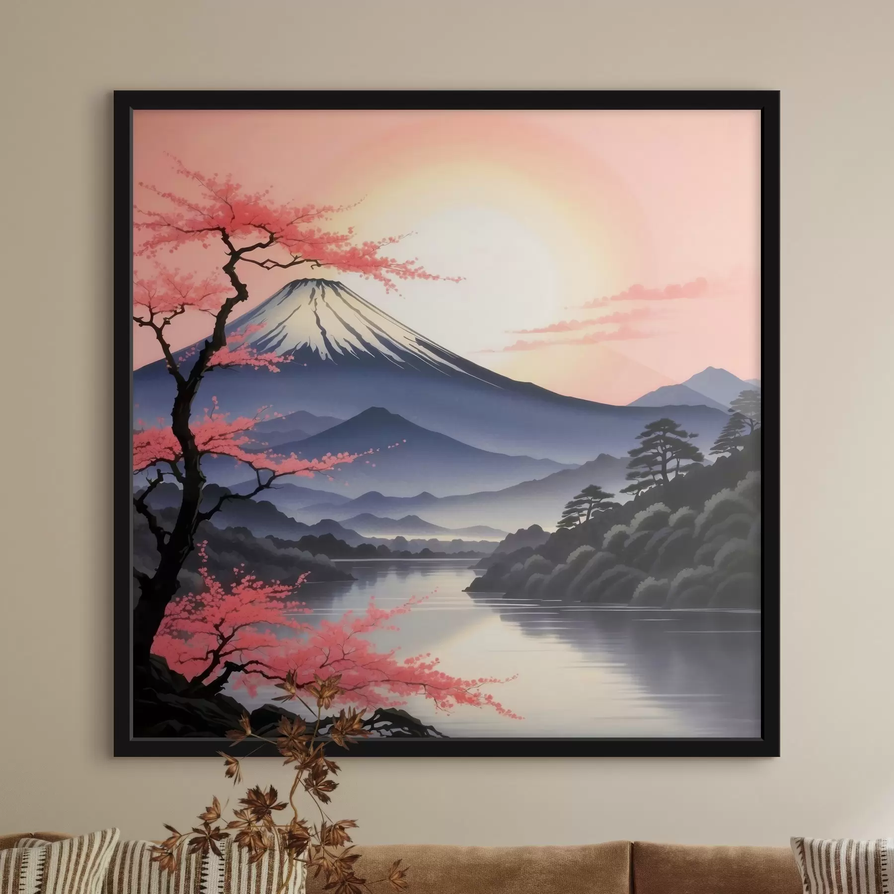 Fototapet Hora s jezerem a stromy f38100