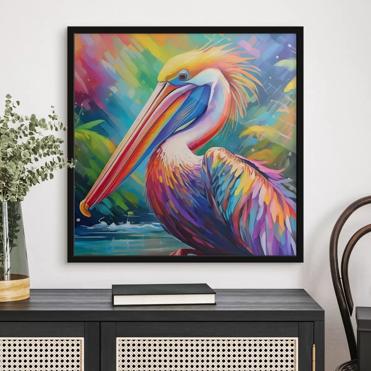 Poster Živý pelikán v barevném prostředí f39054
