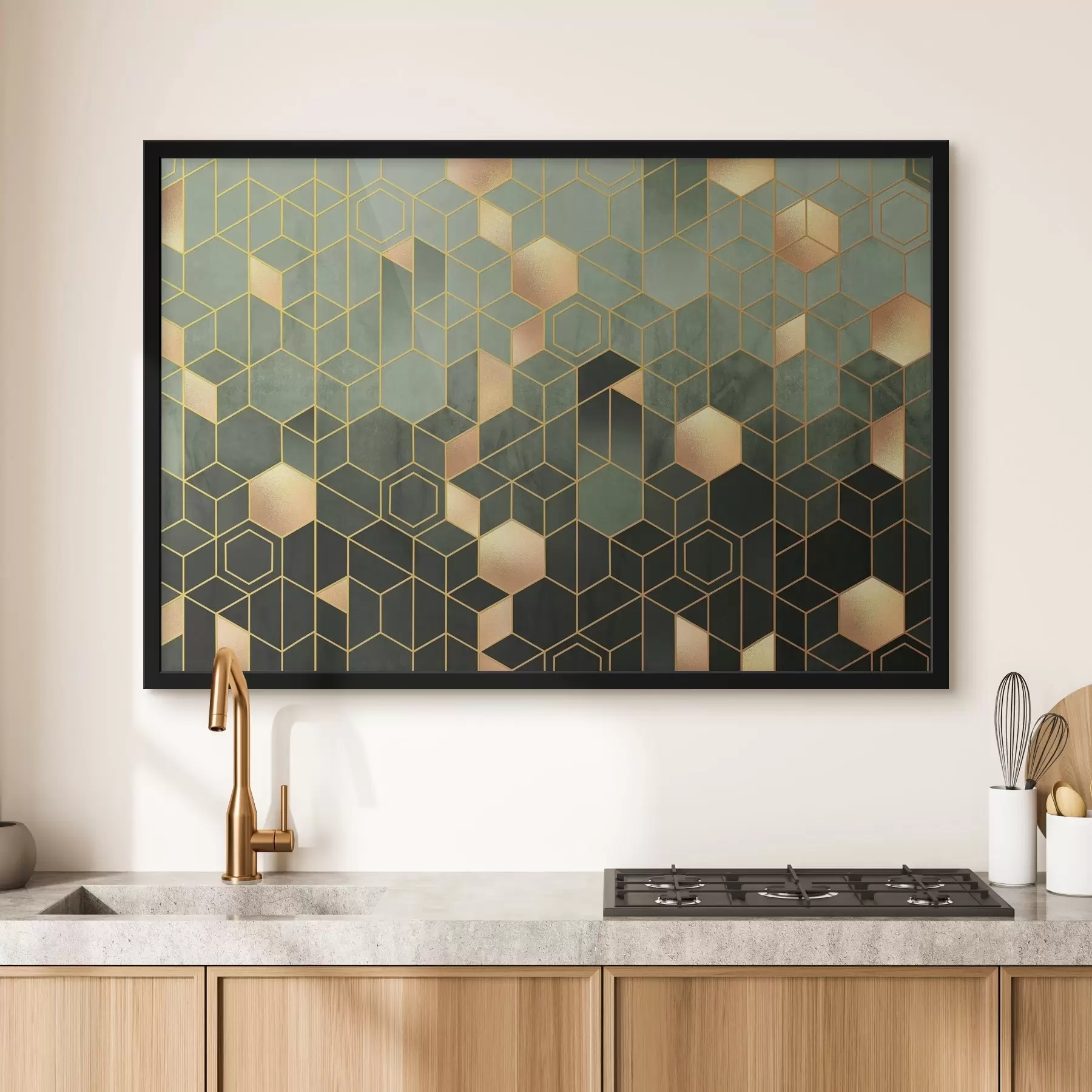 Fototapet Smaragdová a jantarová geometrická elegance f36602v2