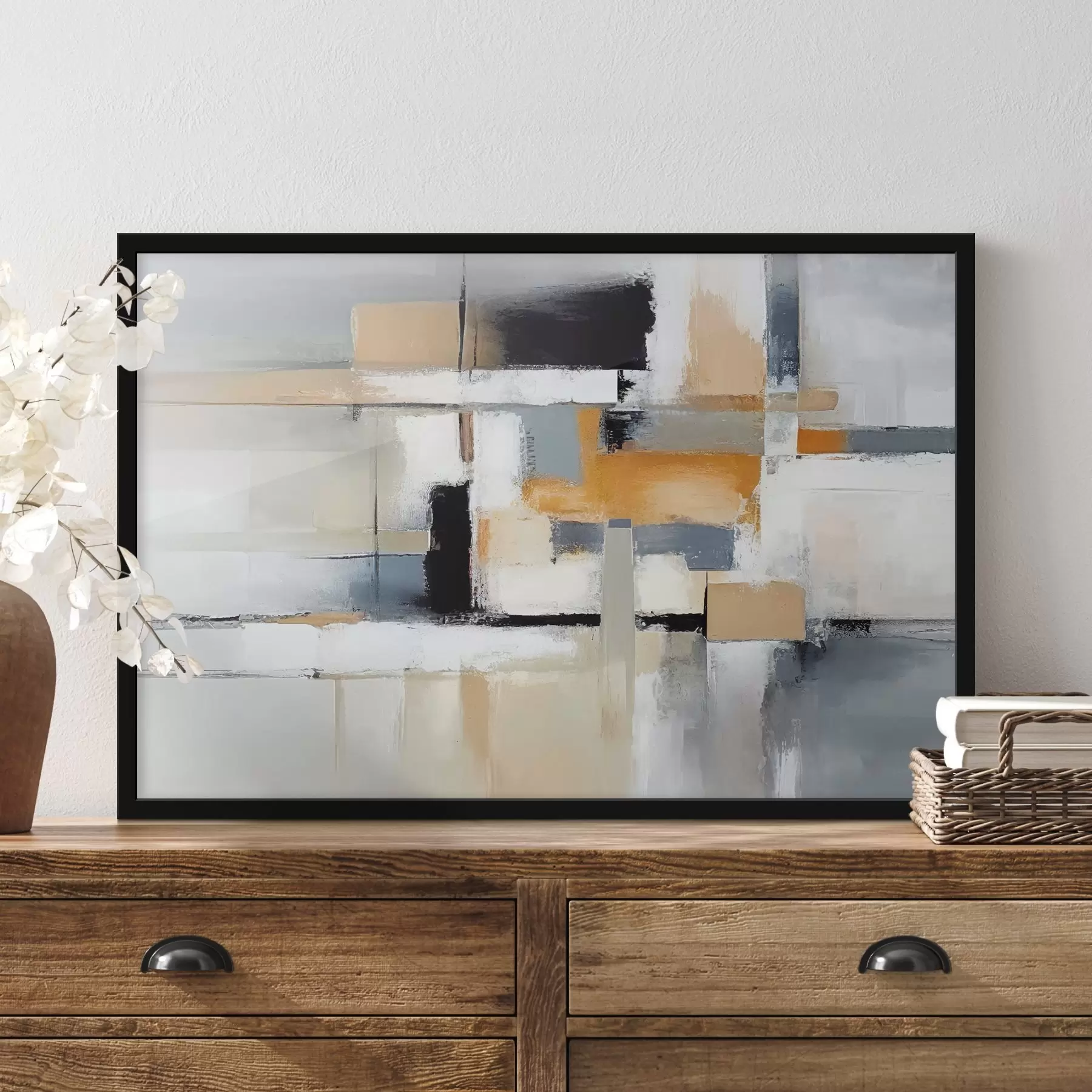 Fototapet Béžová a šedá abstrakce s oranžovou a bílou vazbou f36624