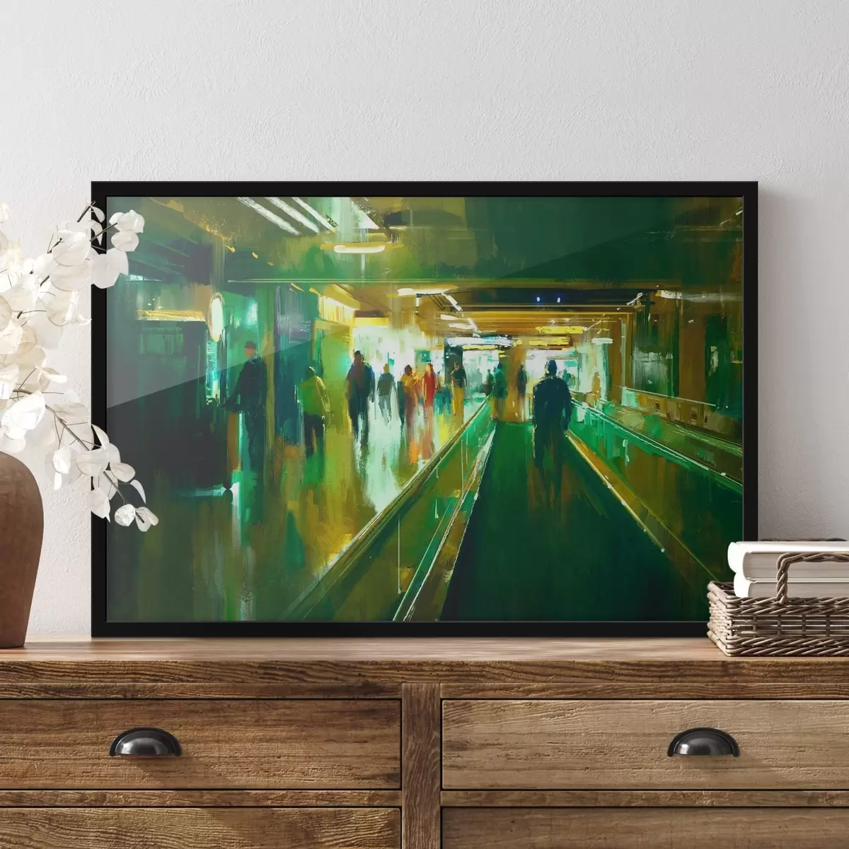 Poster Skupina lidí jdoucí po eskalátoru f37103