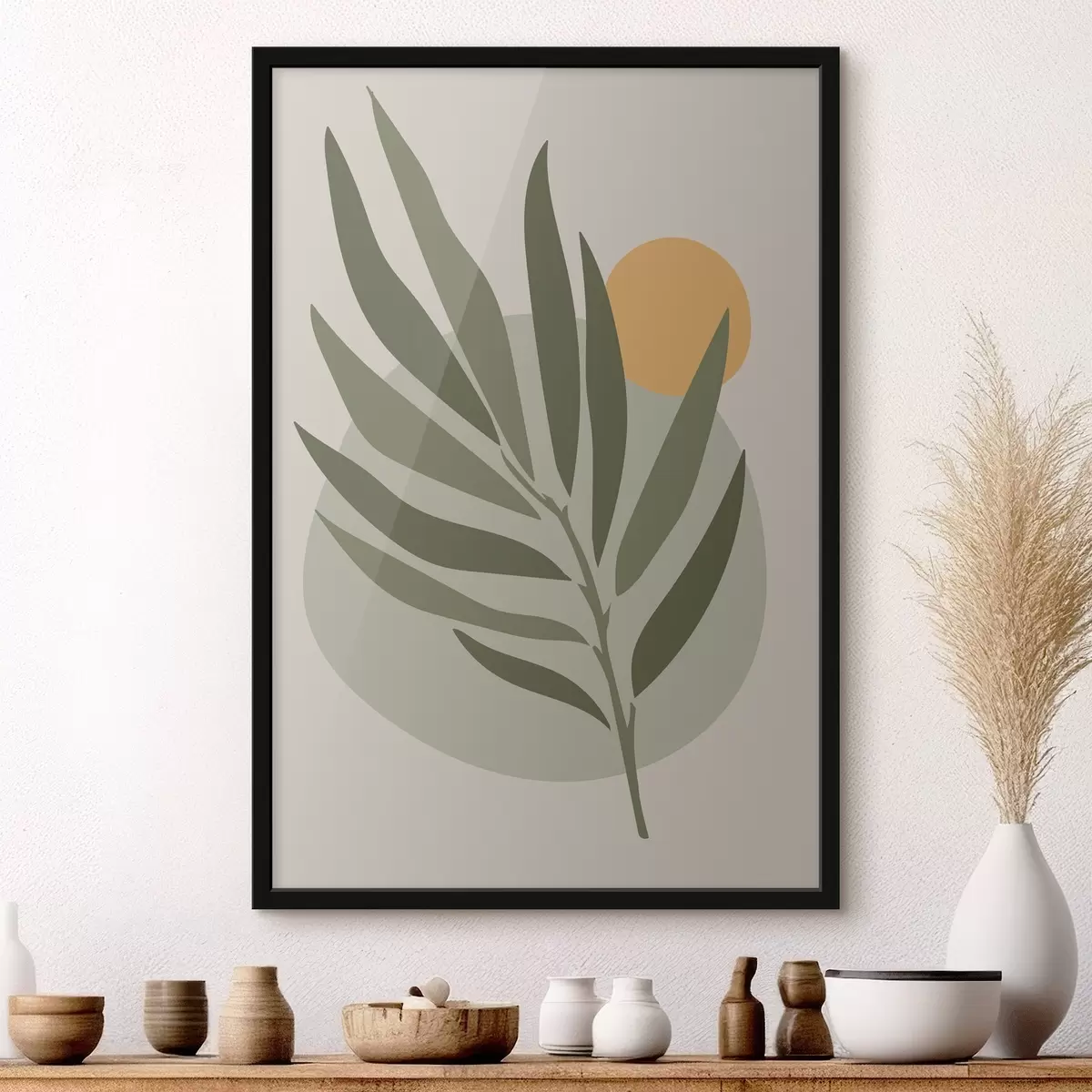 Poster Zelený list se žlutým kruhem f37442