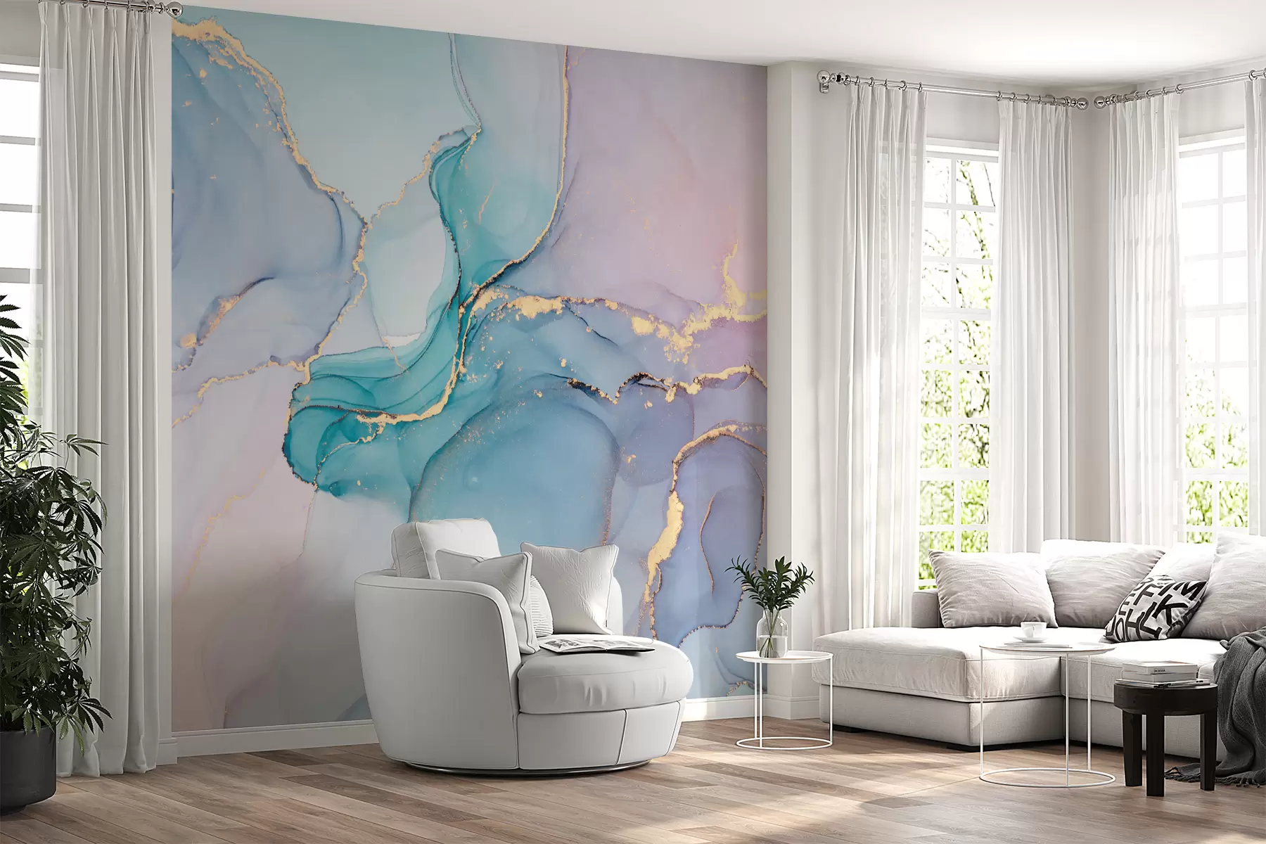 Fototapet Mramor - azurový, růžový u49408