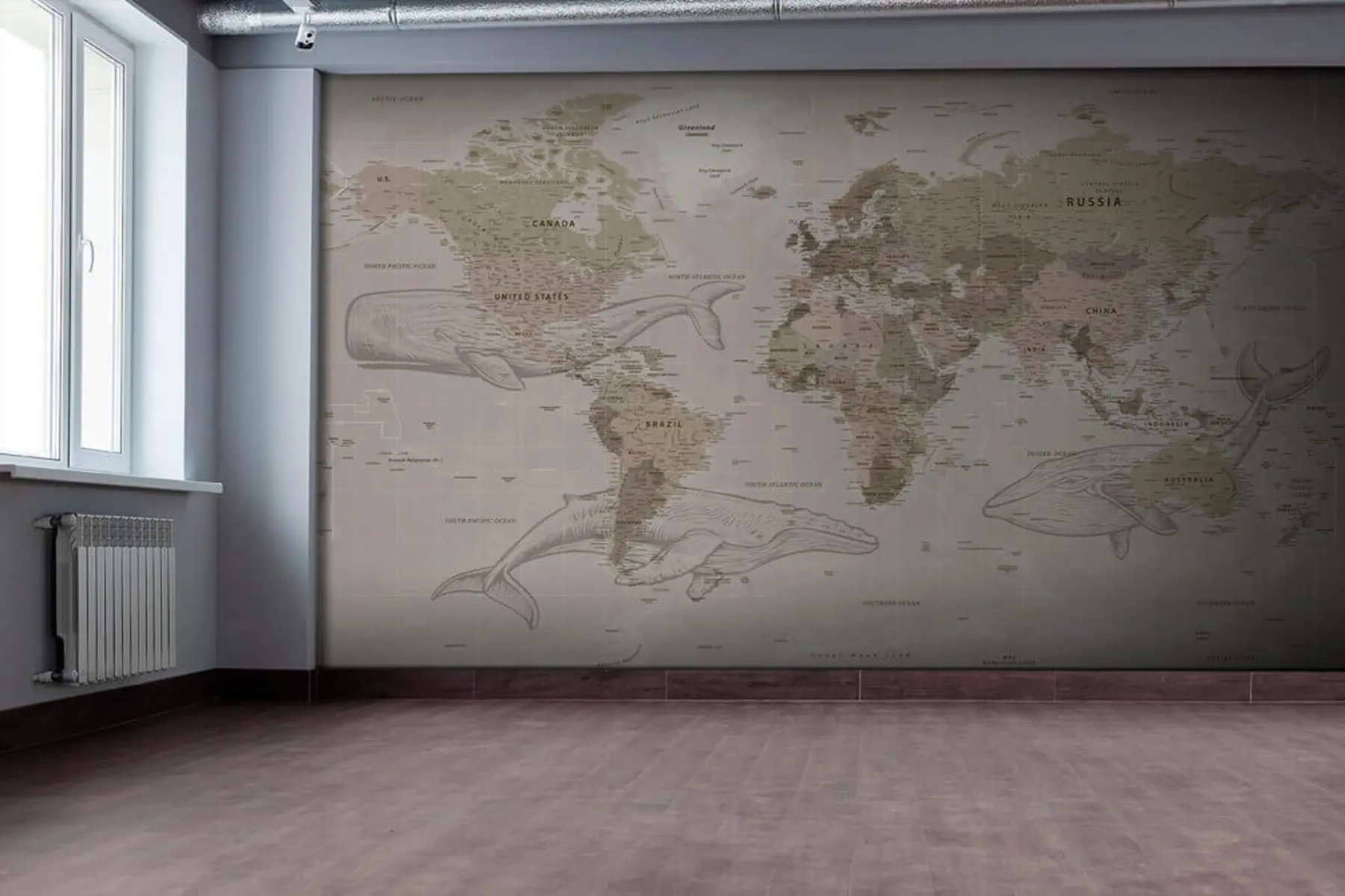 Fototapet Mapa světa s velrybami u50449