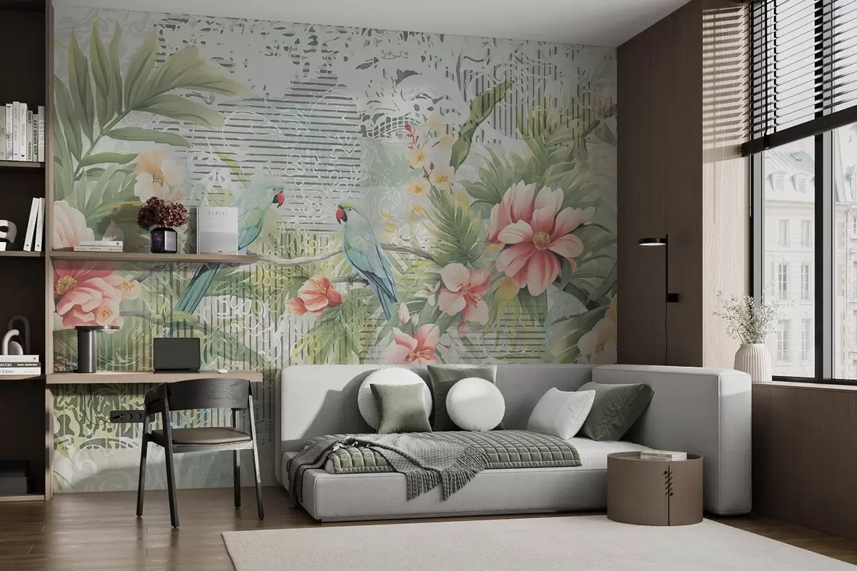 Fototapet Papoušci v tropických keřích w08508