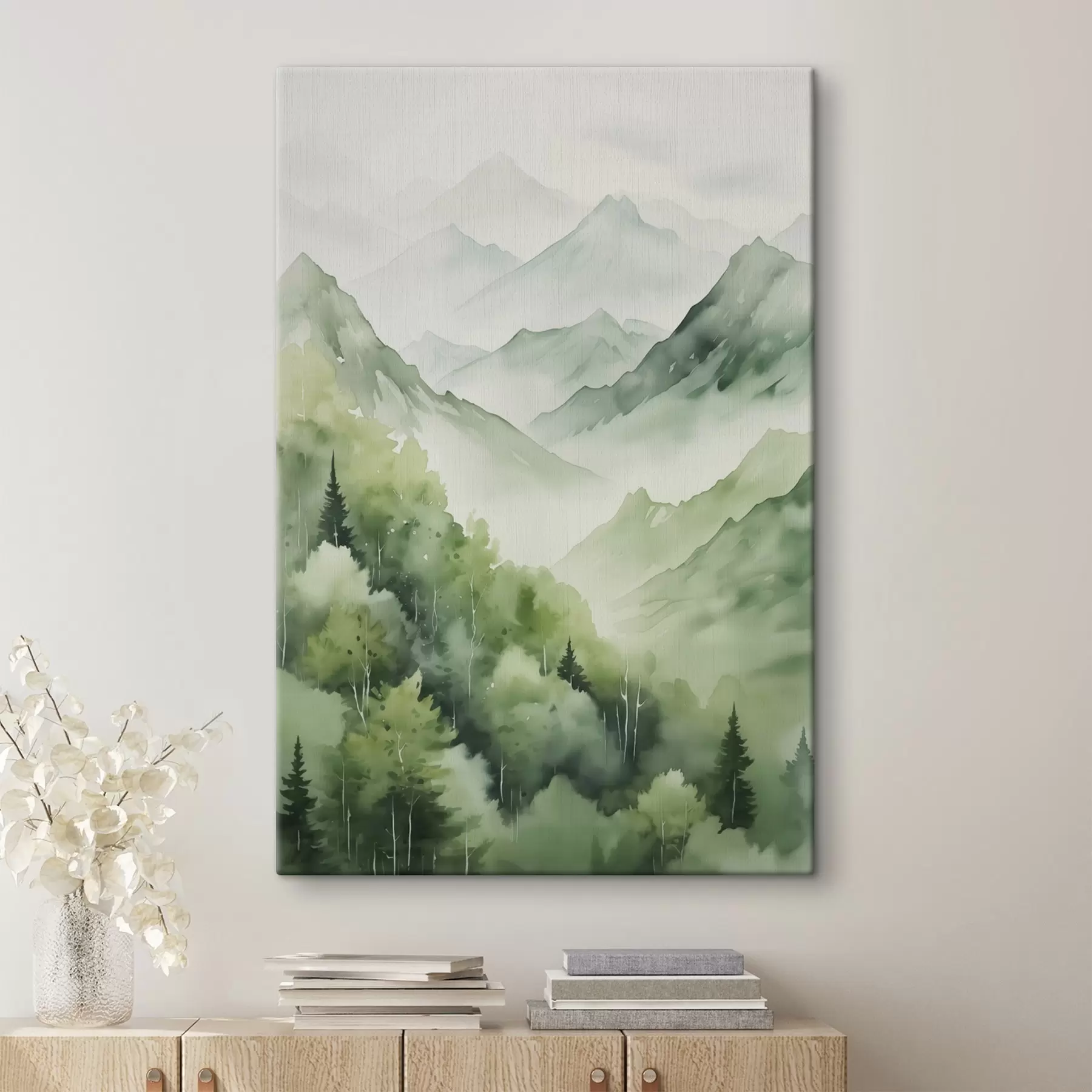 Fototapet Listnatý les v horách imitace akvarelu s42122