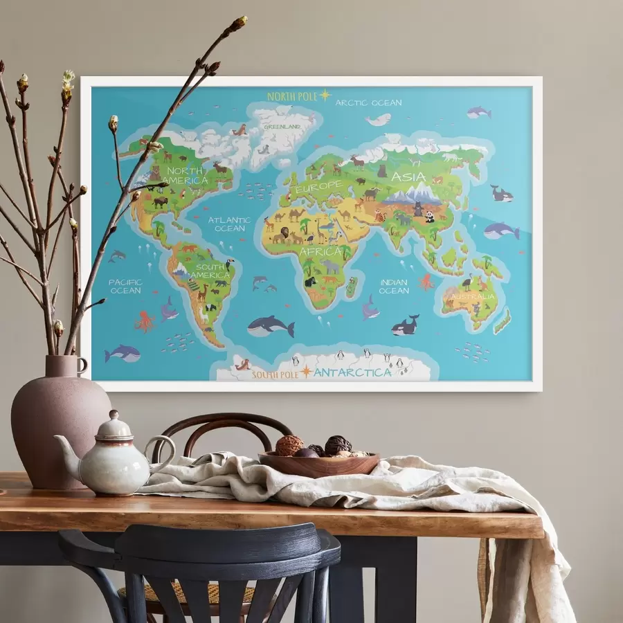 Fototapet Mapa kontinentů se zvířaty f32105