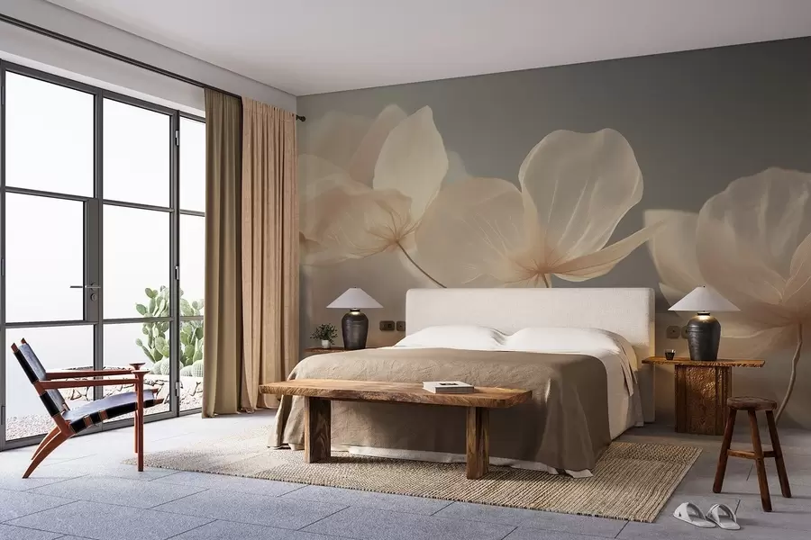 Fototapet Lotosové okvětní lístky, jemná kompozice s šedým pozadím w08500v2