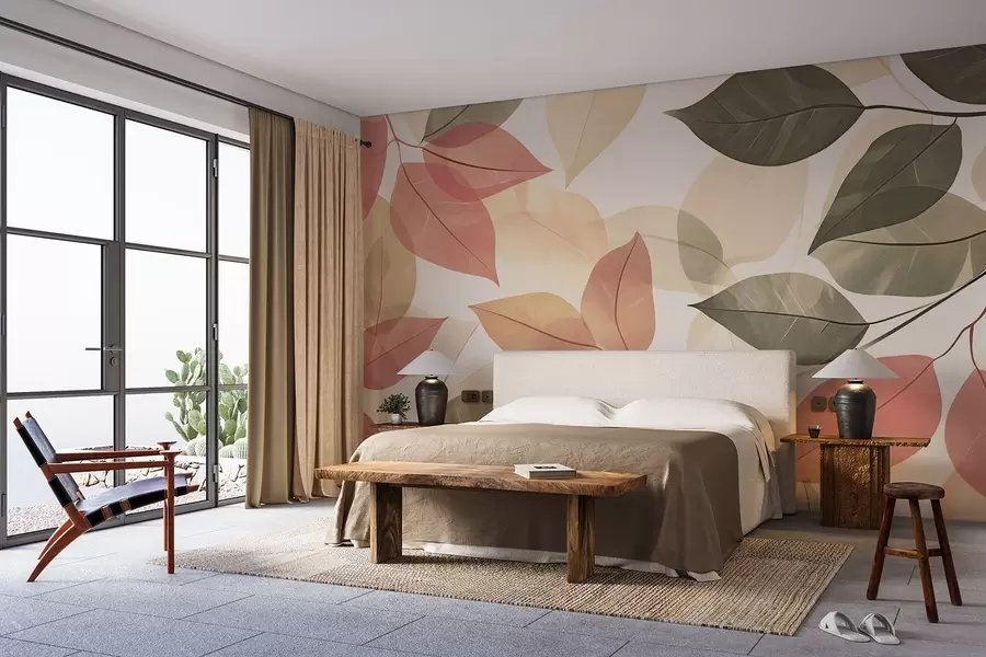 Fototapet Větve listů v červených a zelených tónech w08502