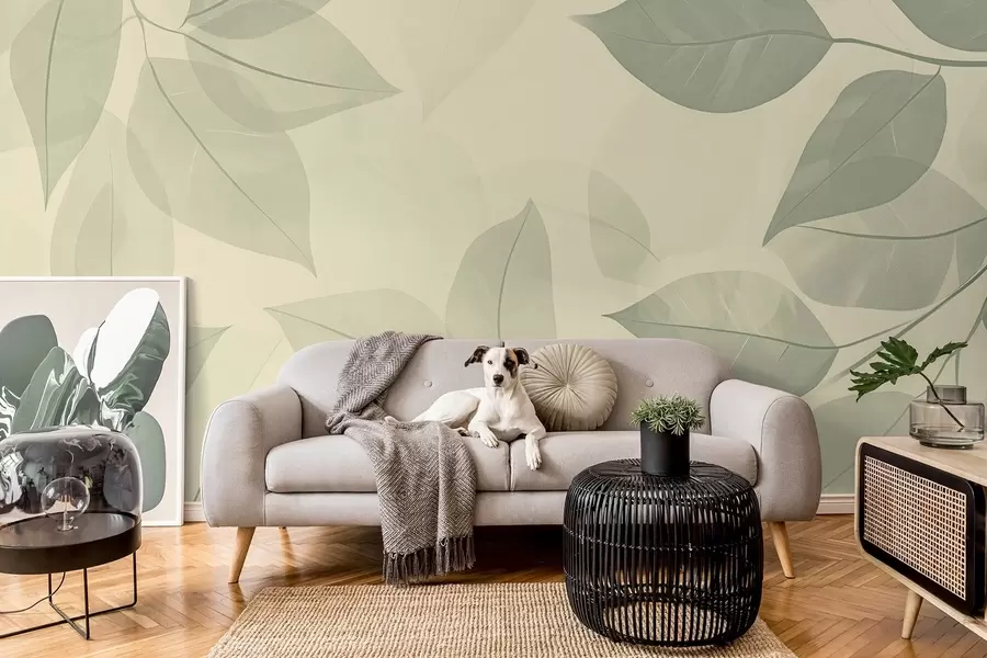 Fototapet Větve zelených listů na jemném béžovém pozadí w08502v2