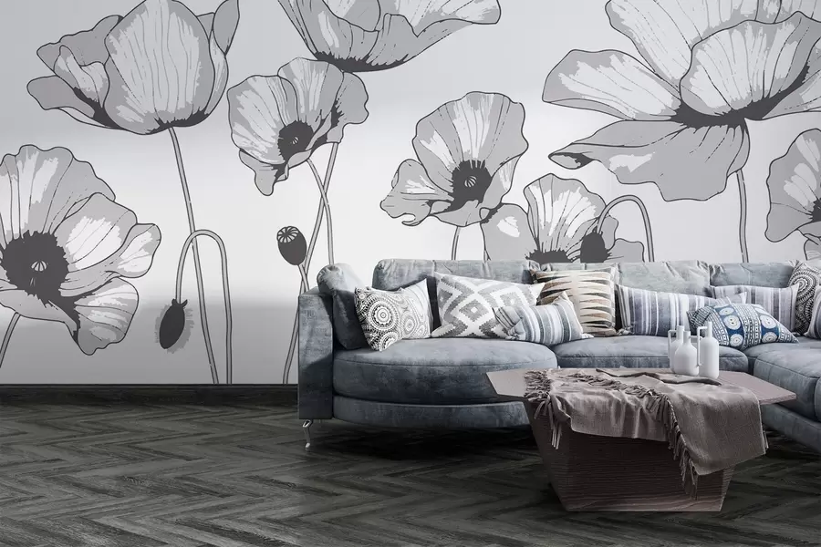 Fototapet Černé a bílé máky w02528