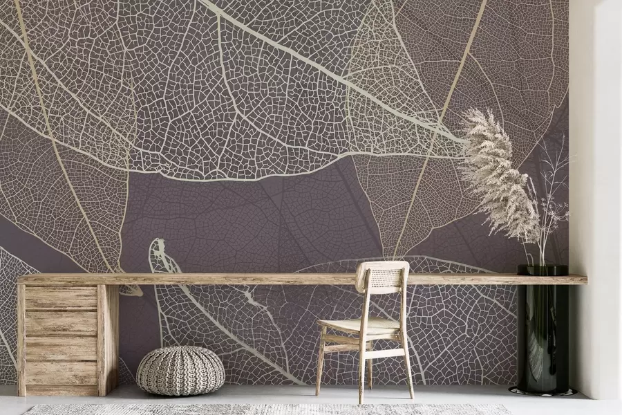 Fototapet detailní záběr listů s žilkami ve fialově šedých odstínech w02520v3