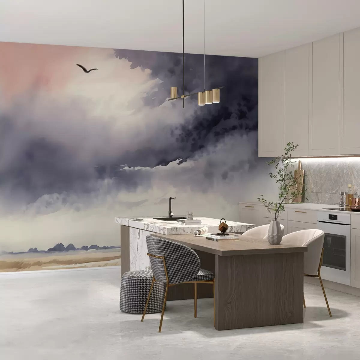 Fototapet Bouřlivá obloha nad polem imitace akvarelu w02581