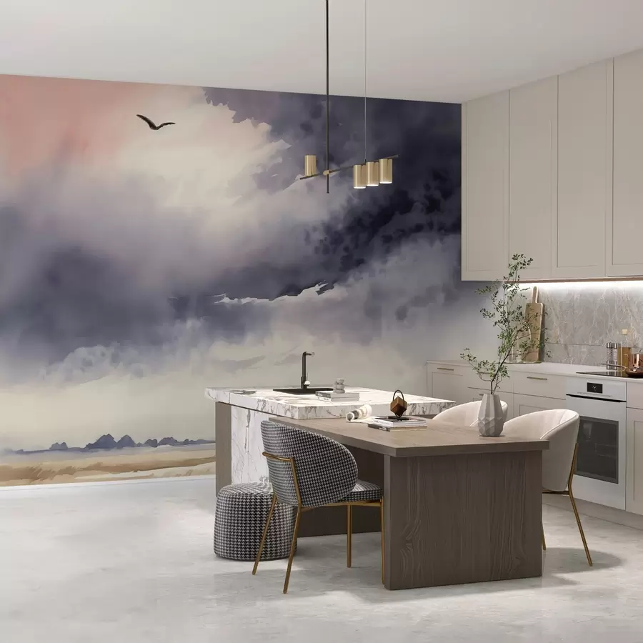 Fototapet Bouřlivá obloha nad polem imitace akvarelu w02581