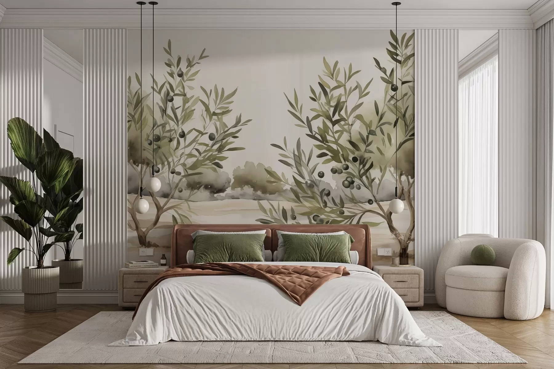 Fototapet Olivovníky abstraktní imitace akvarelu w02583