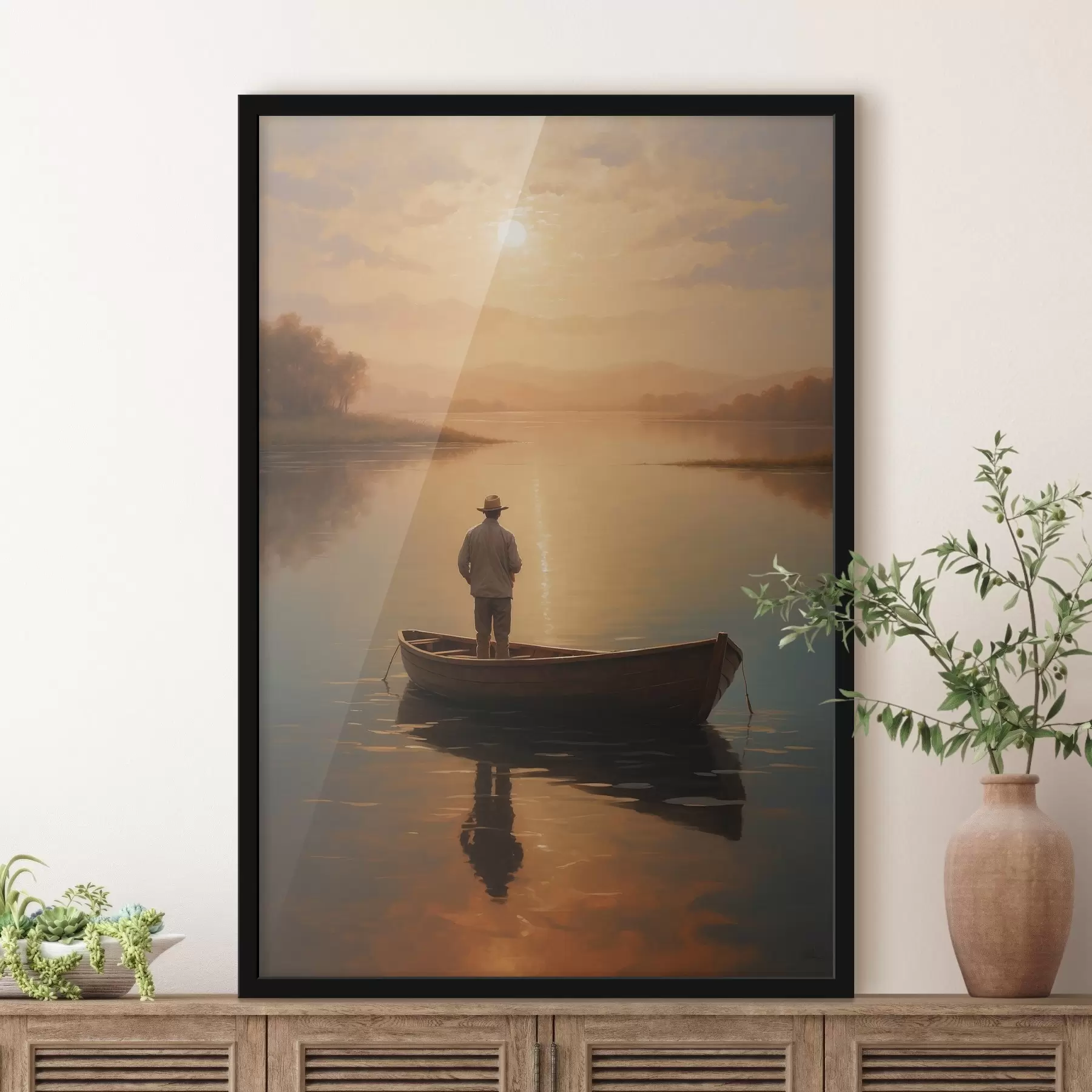 Fototapet Muž na lodi uprostřed jezera f41770