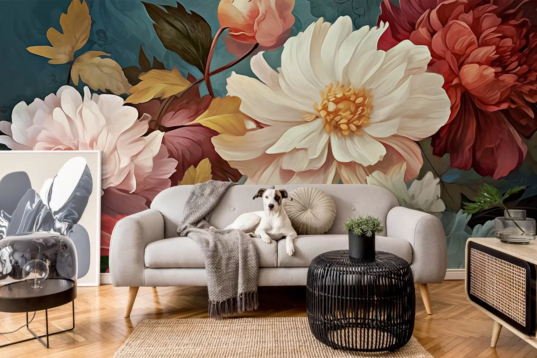 Fototapet Velké květy různých barev, chryzantémy, pivoňky w02597