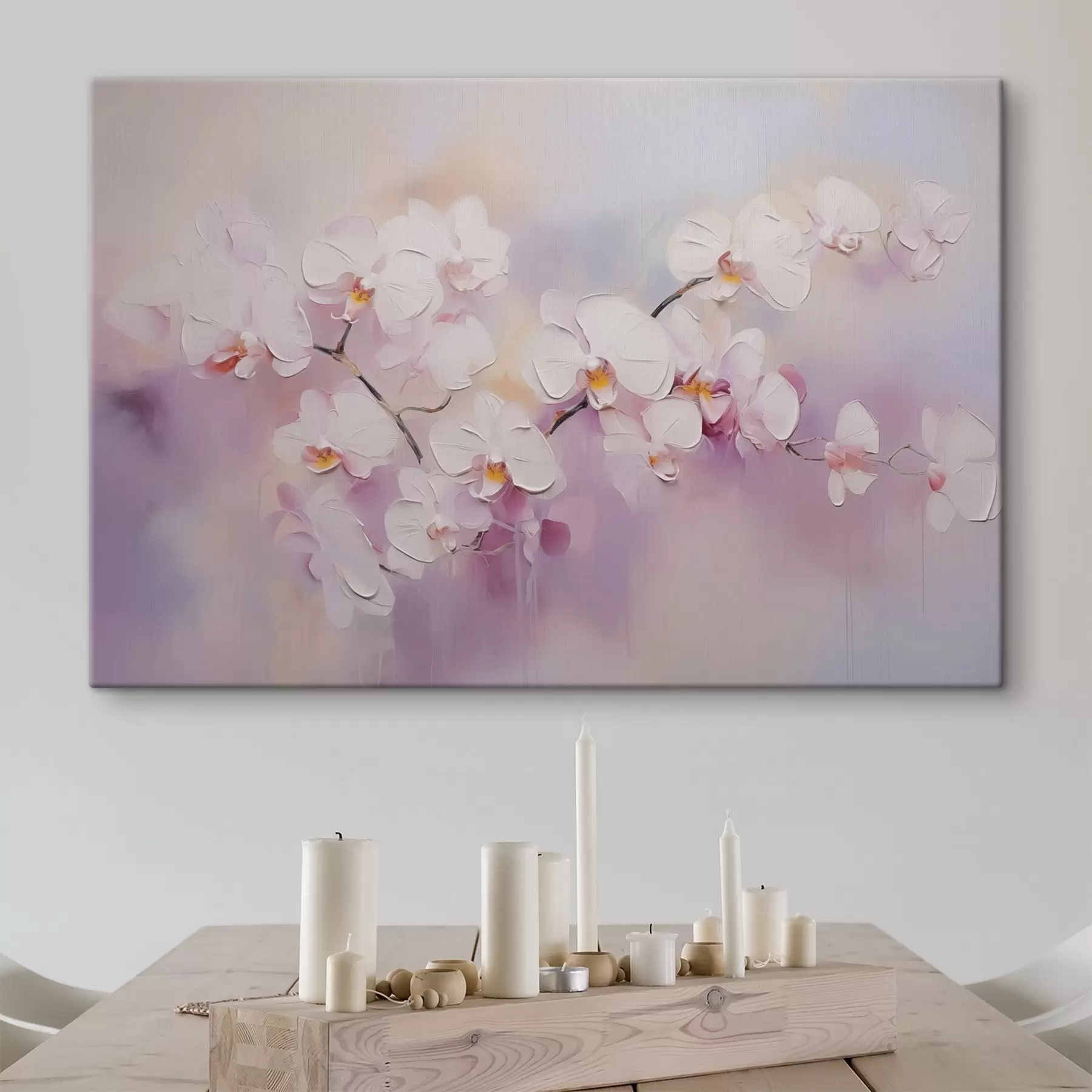 Fototapet Větev s bílými orchidejemi imitující malbu s42141