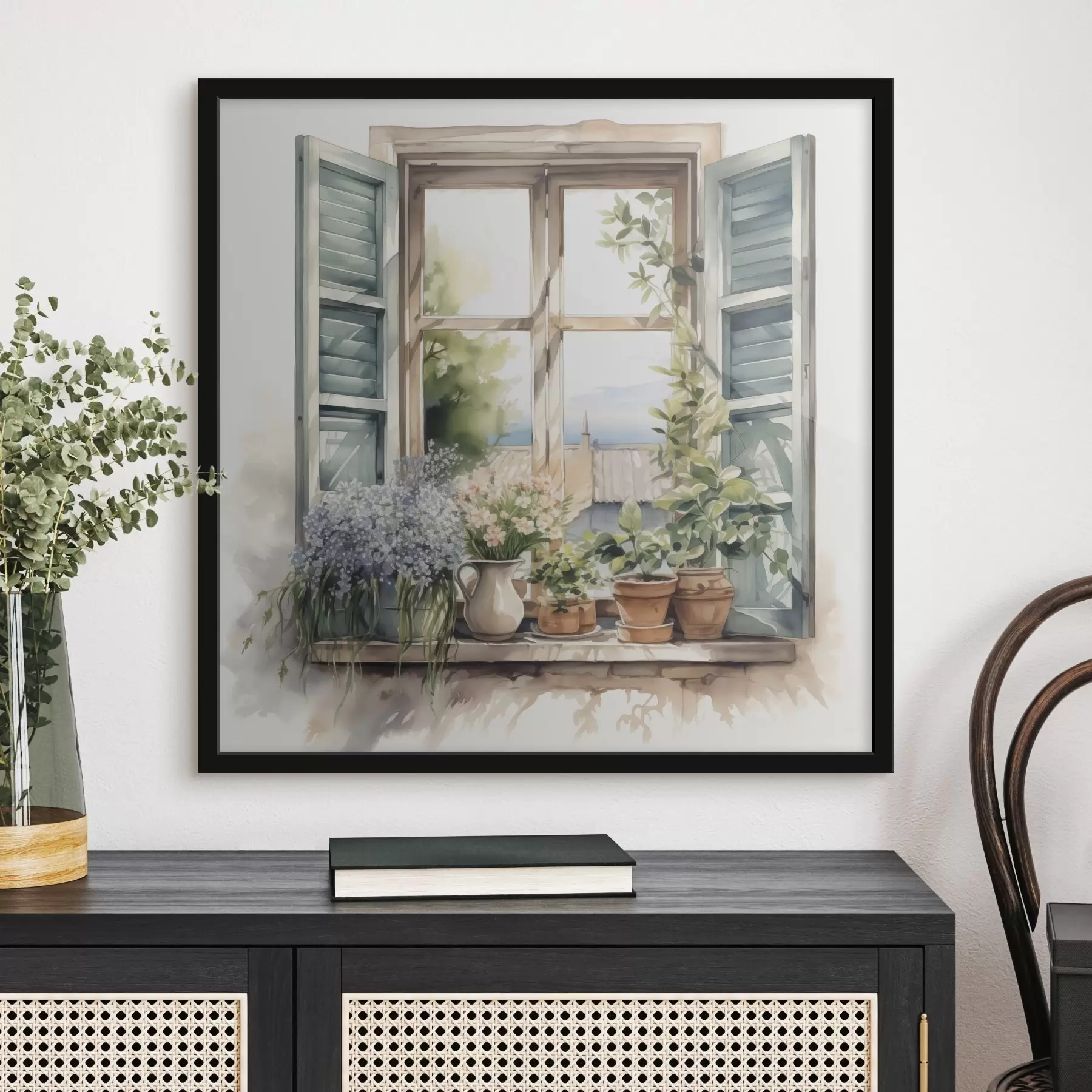 Fototapet Vegetace na okenním parapetu imitující akvarel f42144