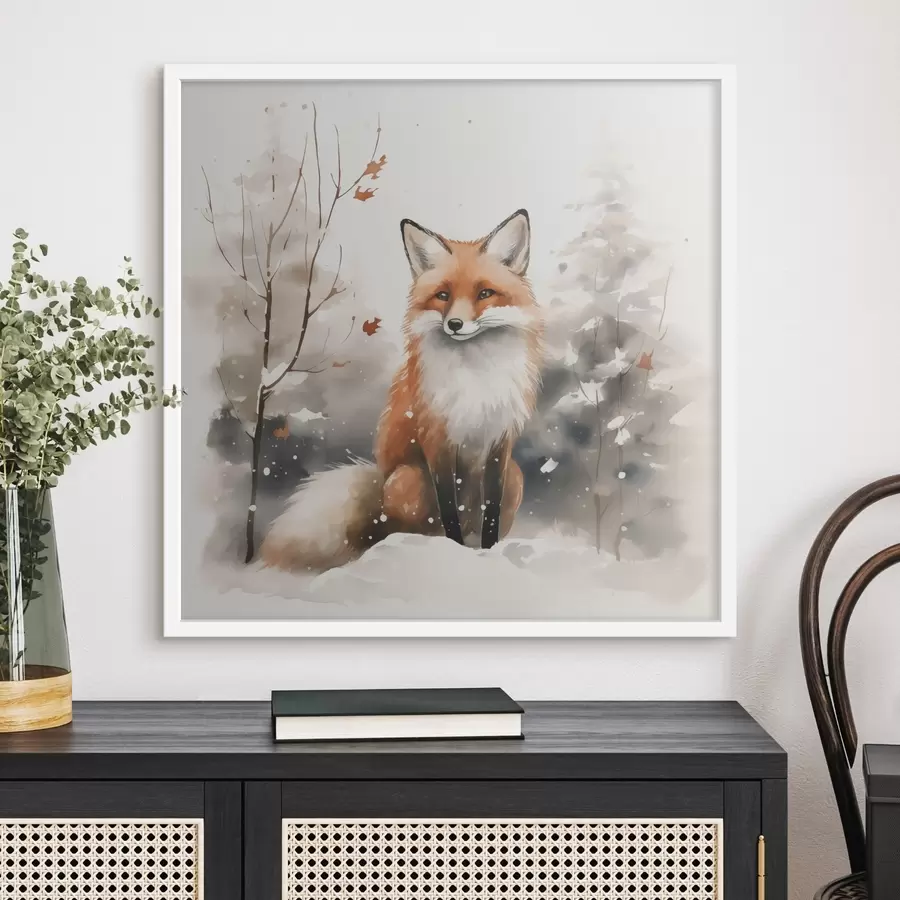 Fototapet Liščí mládě v zasněženém lese imitace akvarelu f42146