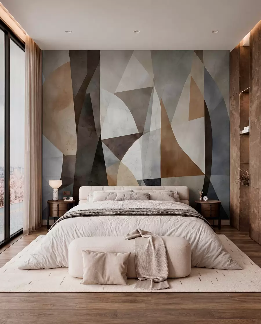 Fototapet Abstraktní moderní umění, texturální geometrické tvary v odstínech hnědé, šedé a béžové w08530