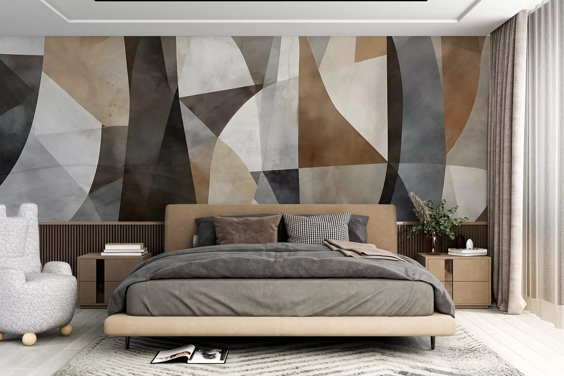 Fototapet Abstraktní moderní umění, texturální geometrické tvary v odstínech hnědé, šedé a béžové w08530
