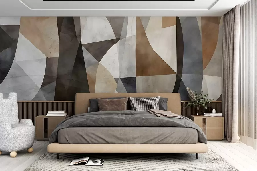 Fototapet Abstraktní moderní umění, texturální geometrické tvary v odstínech hnědé, šedé a béžové w08530