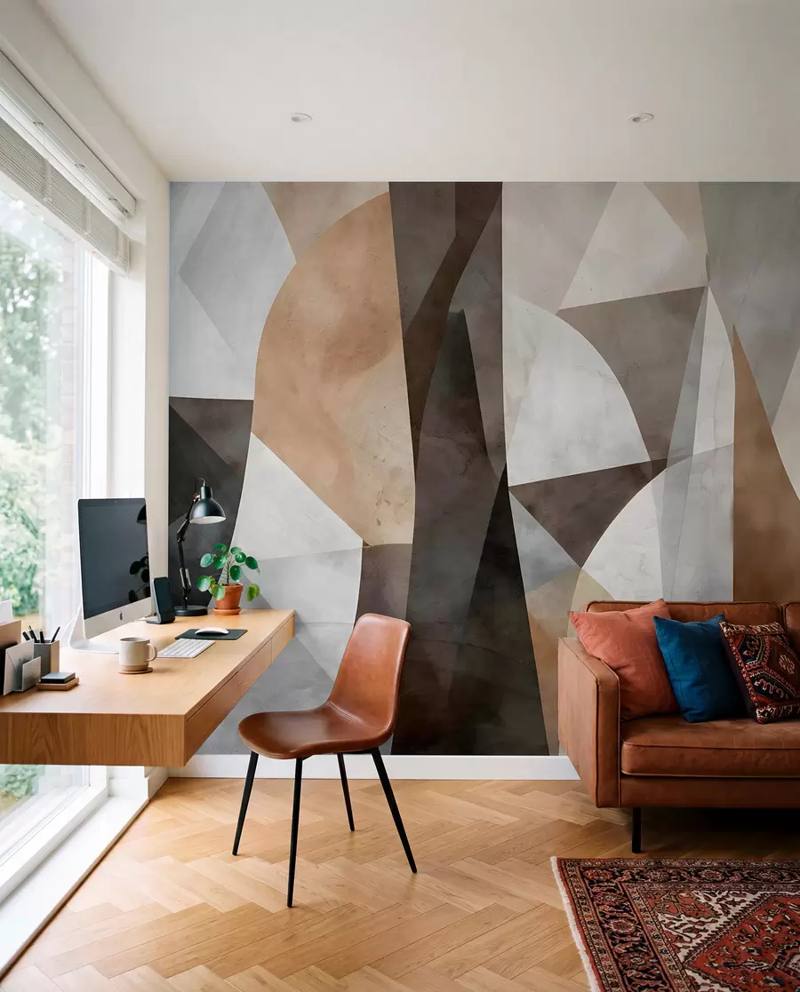 Fototapet Abstraktní moderní umění, texturální geometrické tvary v odstínech hnědé, šedé a béžové w08530