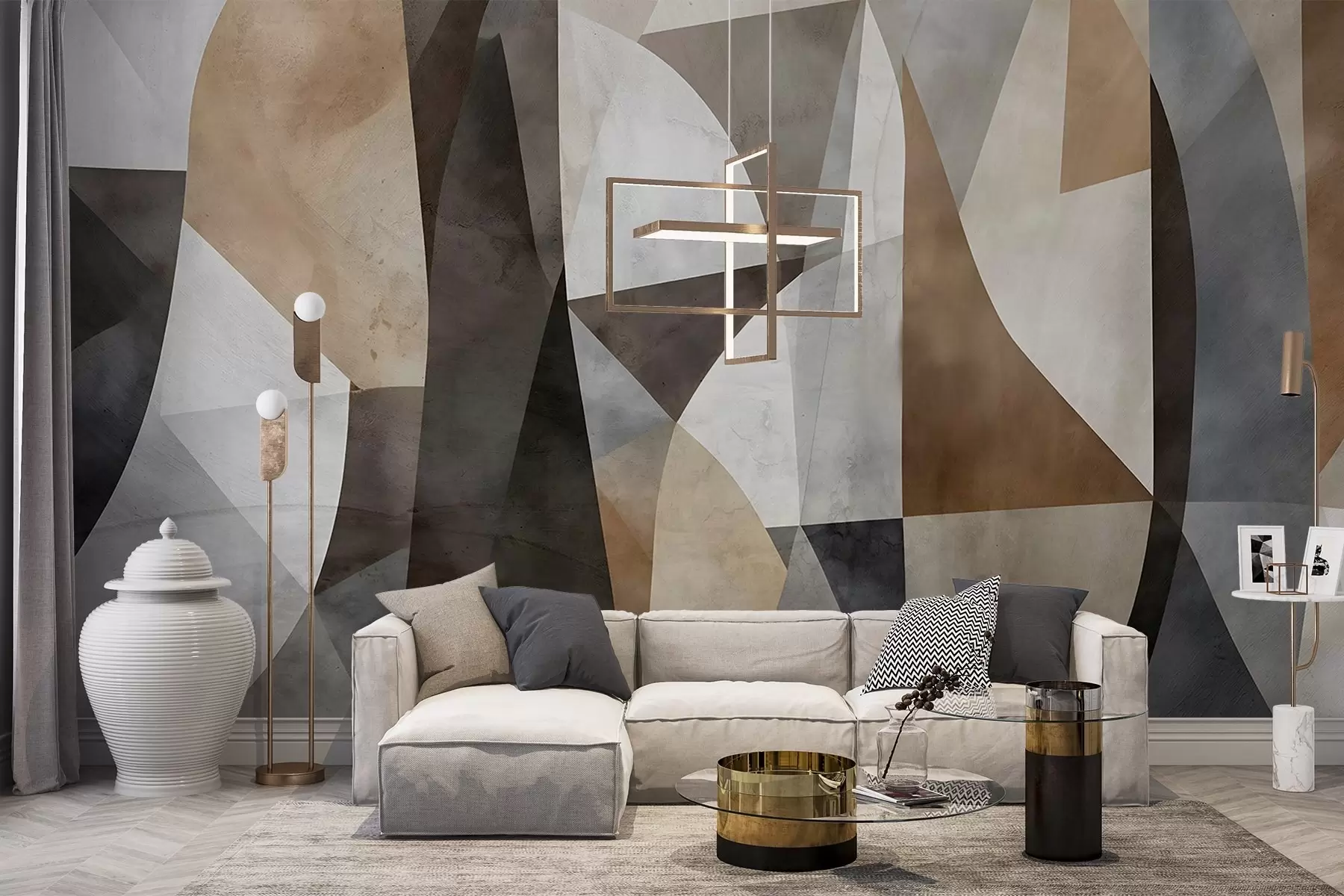 Fototapet Abstraktní moderní umění, texturální geometrické tvary v odstínech hnědé, šedé a béžové w08530
