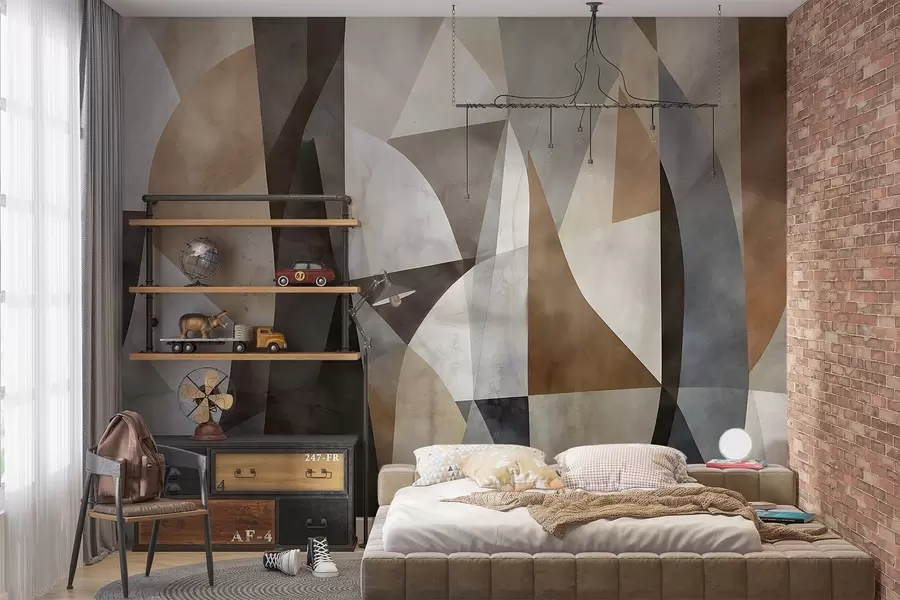 Fototapet Abstraktní moderní umění, texturální geometrické tvary v odstínech hnědé, šedé a béžové w08530