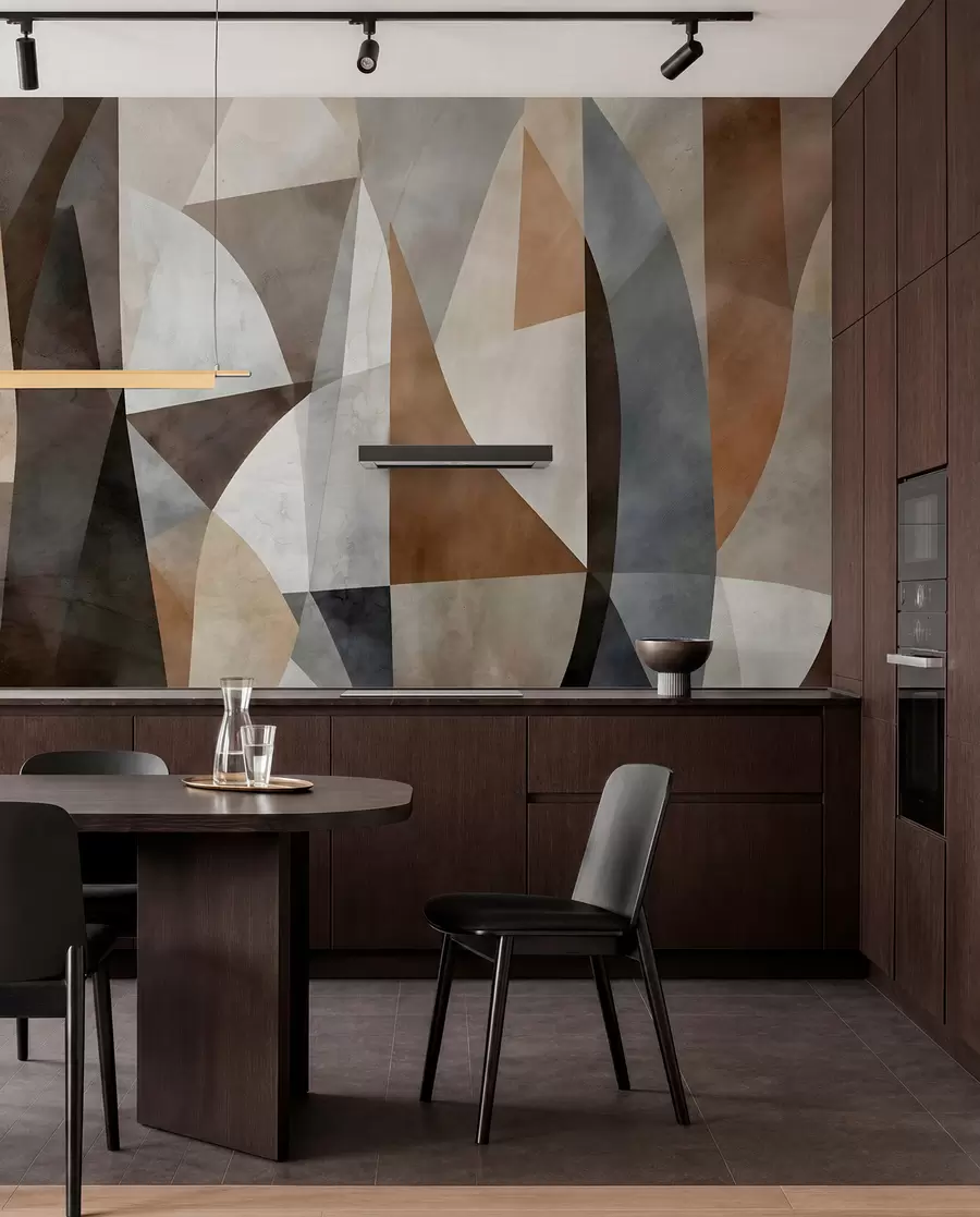 Fototapet Abstraktní moderní umění, texturální geometrické tvary v odstínech hnědé, šedé a béžové w08530