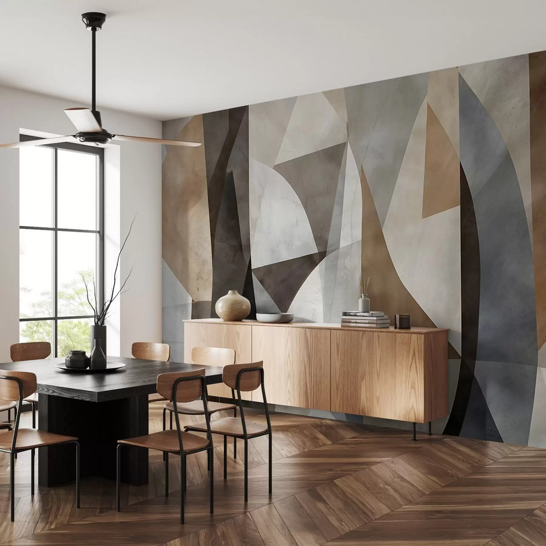 Fototapet Abstraktní moderní umění, texturální geometrické tvary v odstínech hnědé, šedé a béžové w08530