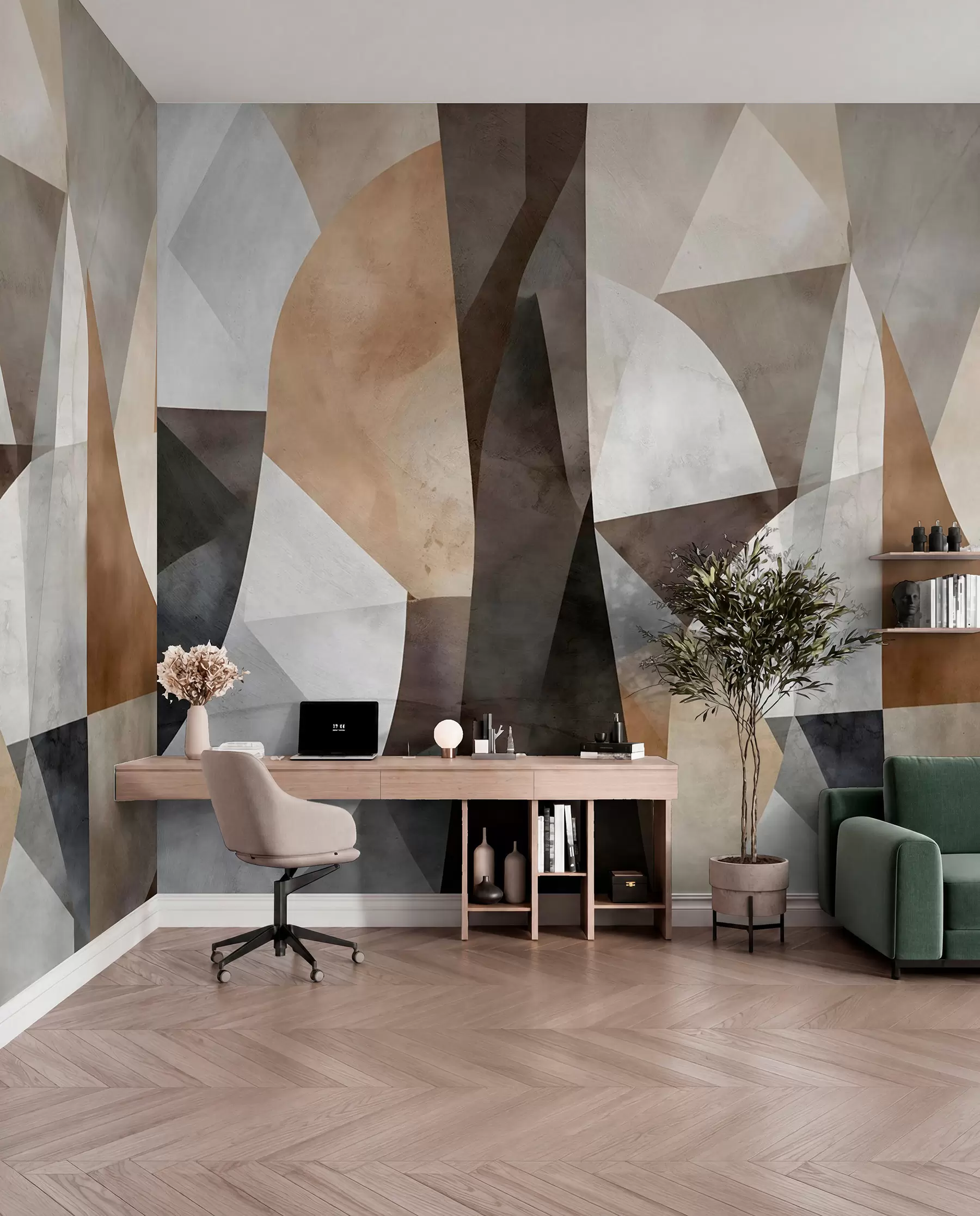 Fototapet Abstraktní moderní umění, texturální geometrické tvary v odstínech hnědé, šedé a béžové w08530