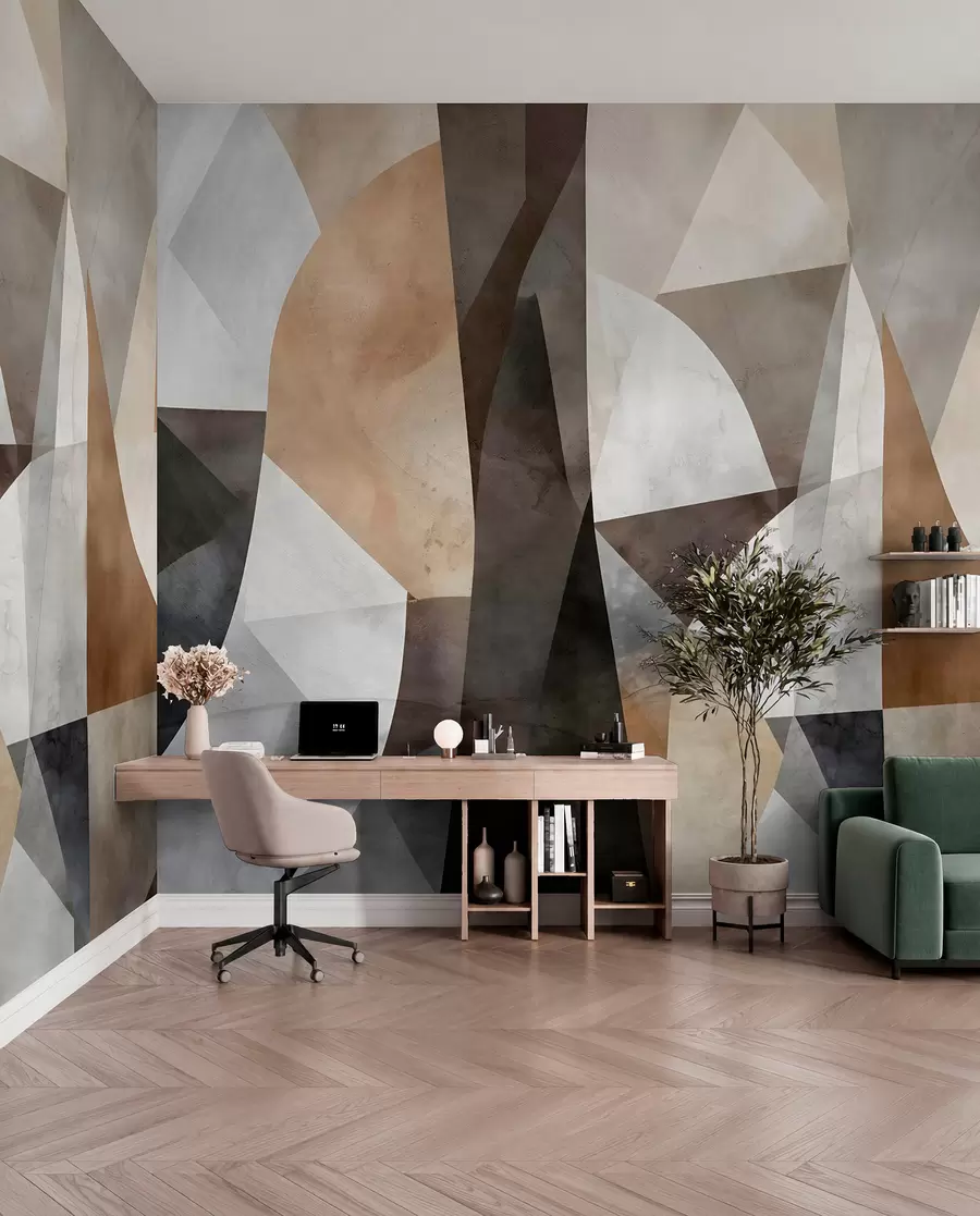 Fototapet Abstraktní moderní umění, texturální geometrické tvary v odstínech hnědé, šedé a béžové w08530