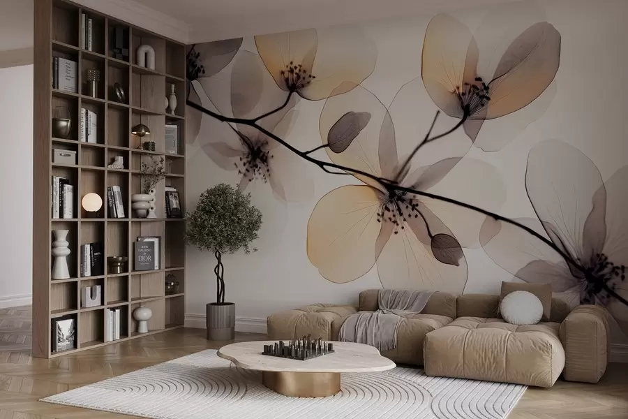 Fototapet jemná a ušlechtilá větev s průhlednými květy  w02630