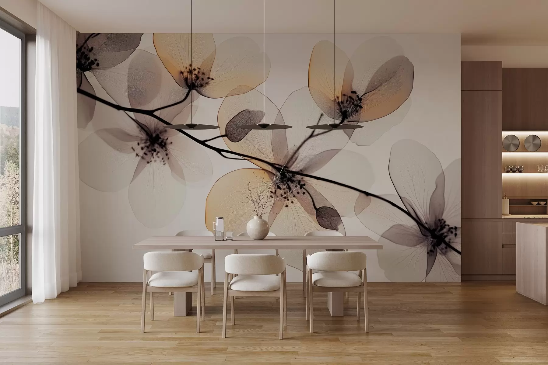 Fototapet jemná a ušlechtilá větev s průhlednými květy  w02630