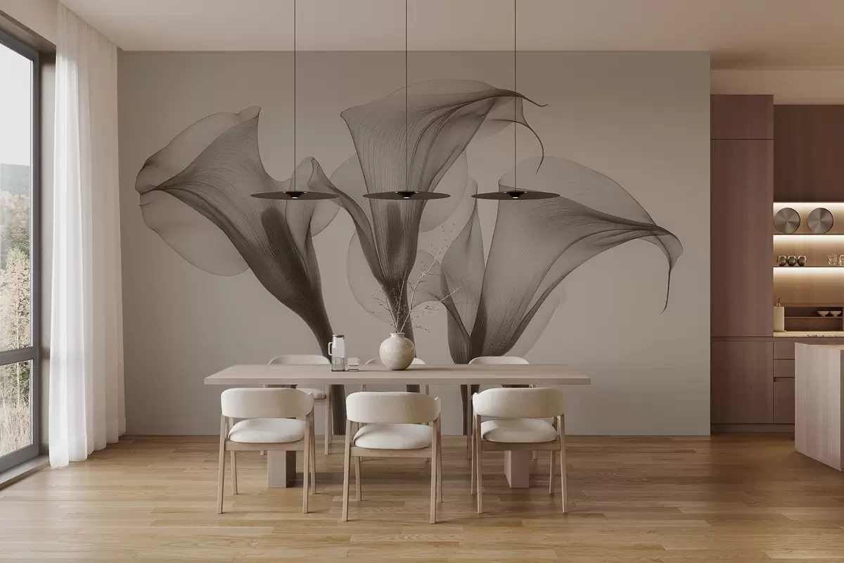 Fototapet vzdušné průhledné květy Zantedeschia v béžových tónech  w02632