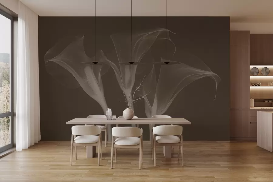 Fototapet vzdušné průhledné květy Zantedeschia na tmavém pozadí w02632v1