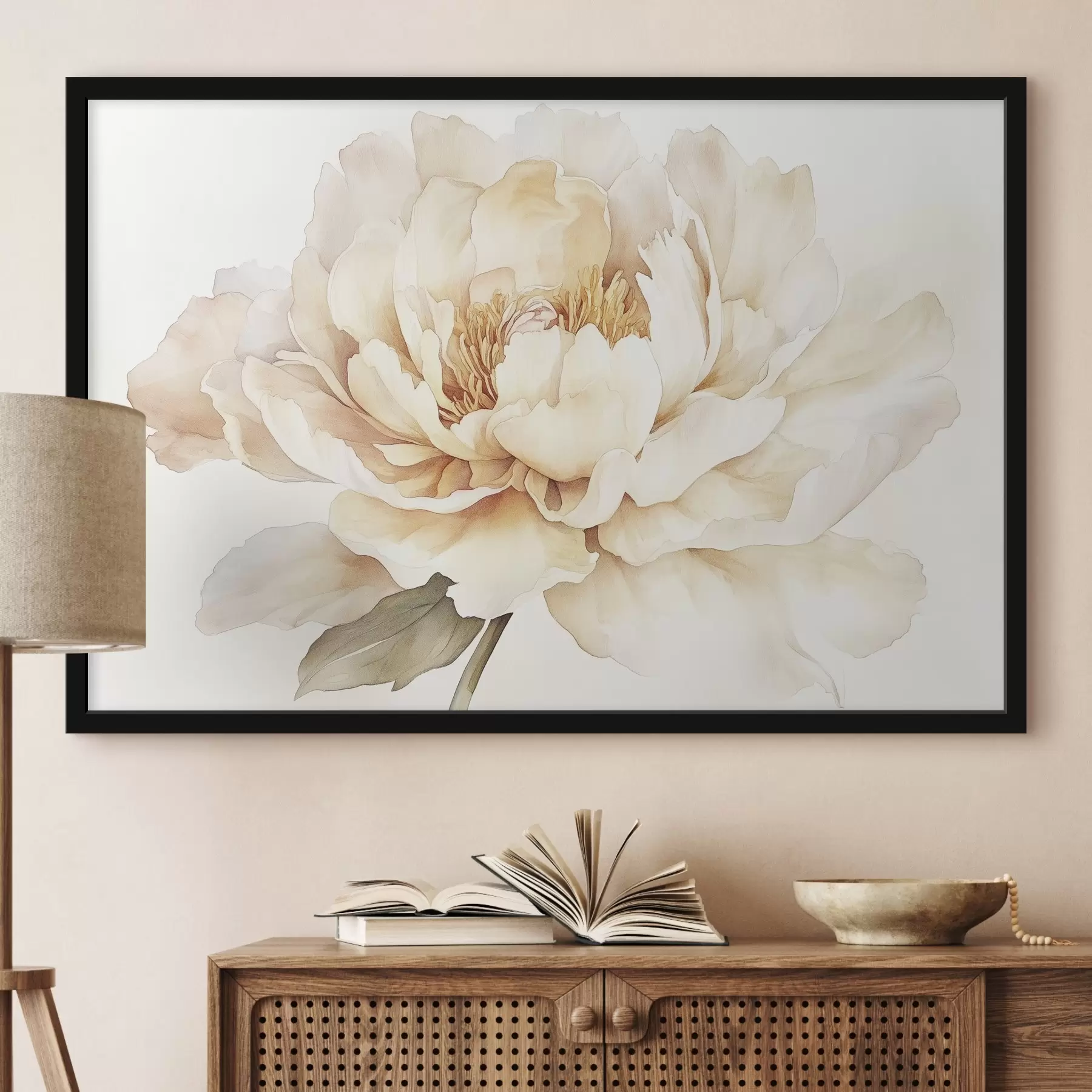 Fototapet Krásný květ pivoňky, jemné krémové barvy, akvarelový styl f42201