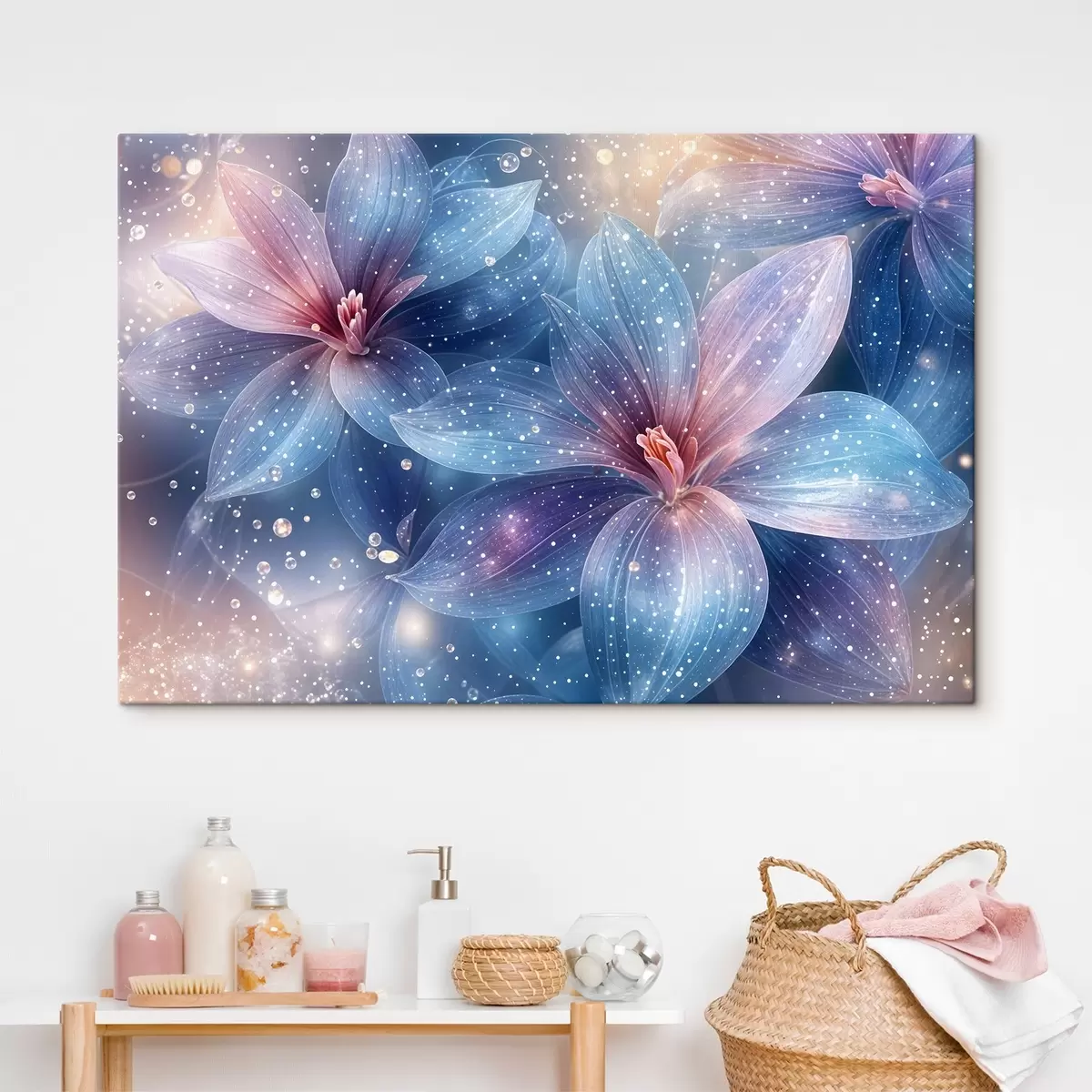 Obraz Zářivé a éterické květiny s jemnými pastelovými okvětními lístky na zasněném hvězdném pozadí Č. s42231