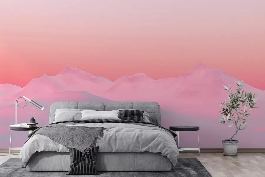 Fototapet Jemný malinový západ slunce na pozadí hor a oblohy w02234