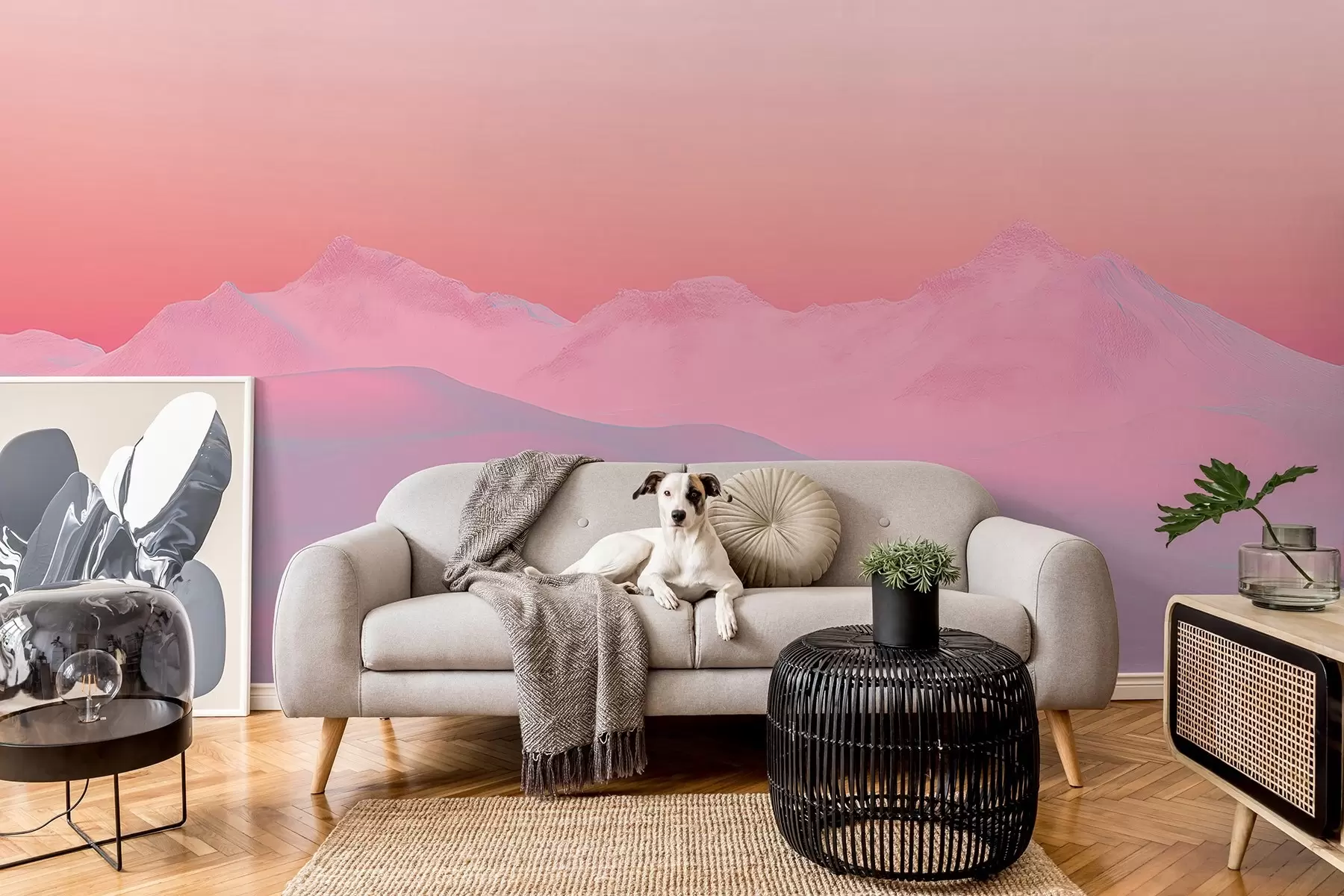 Fototapet Jemný malinový západ slunce na pozadí hor a oblohy w02234