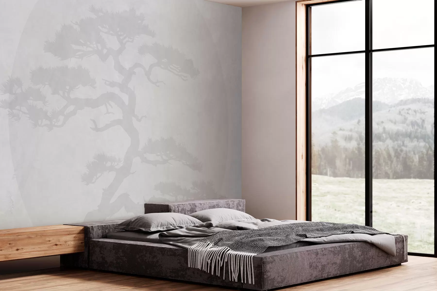 Fototapet Japonský strom bonsaj a geometrické pozadí grunge w08554