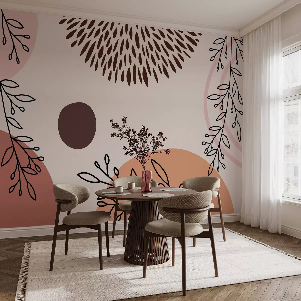 Fototapet abstraktní kompozice postav a větviček w02662