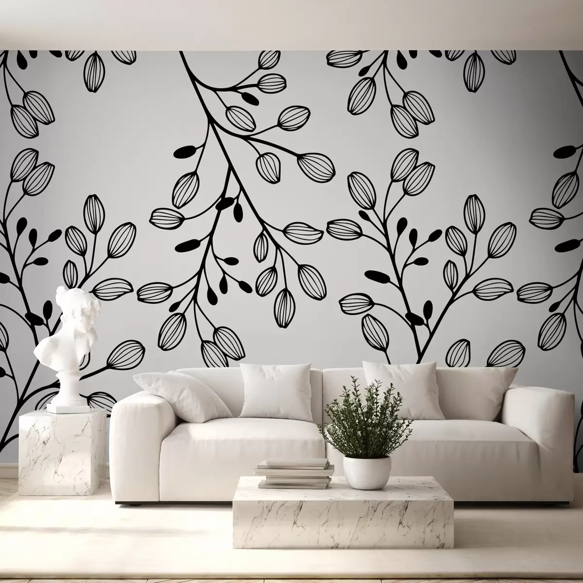 Fototapet malované větvičky na šedém pozadí w02665v1