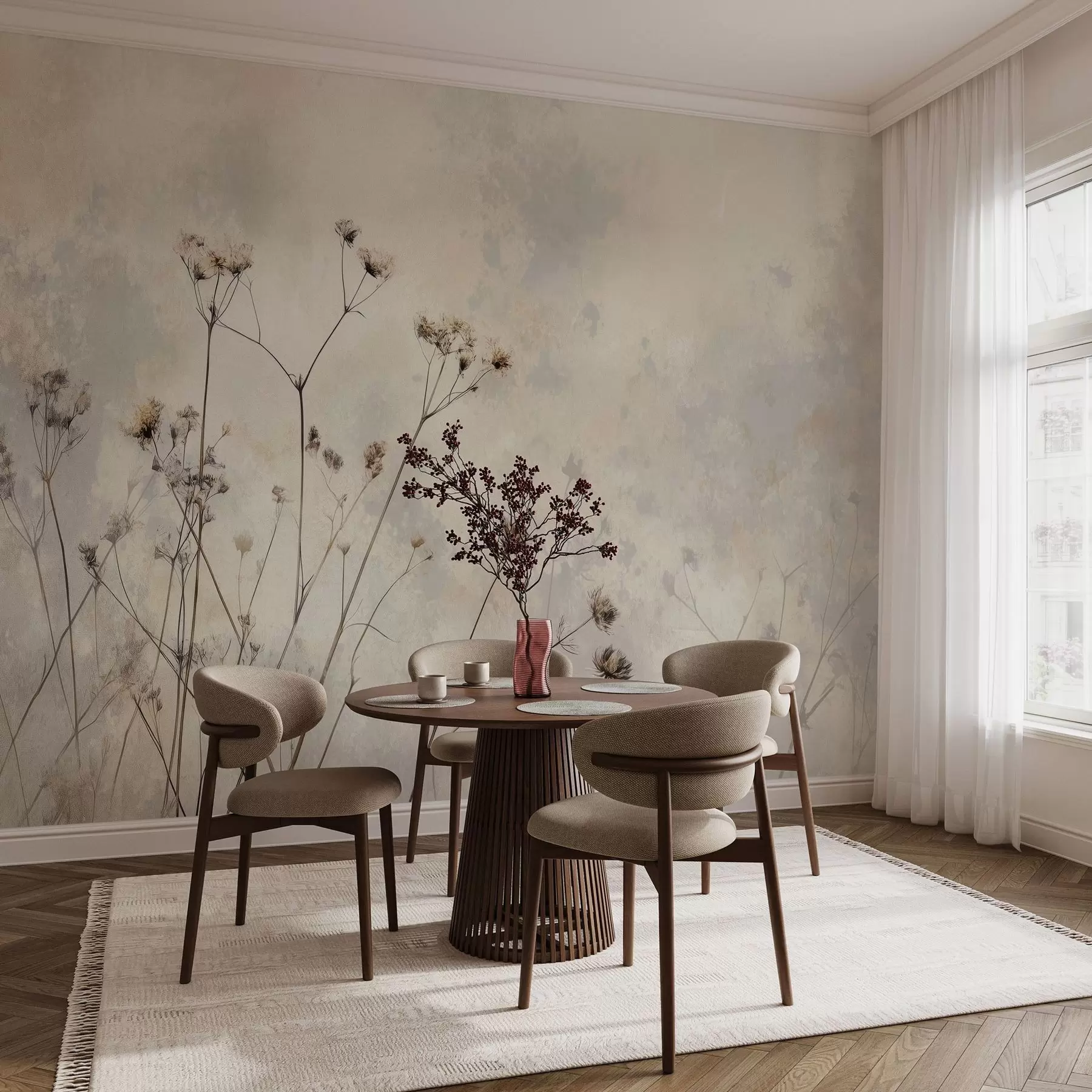 Fototapet tapety v ekologickém stylu s divokými rostlinami v pastelových barvách w02684